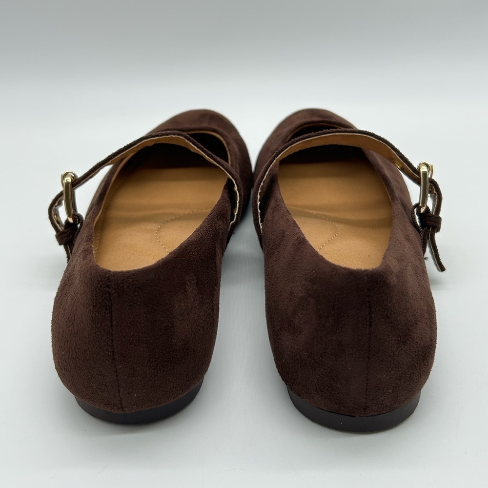 DV by Dolce Vita Mauryce Brown Faux Suede Mary Jane Flats Gold Buckle 6.5 NWB - Picture 7 of 11